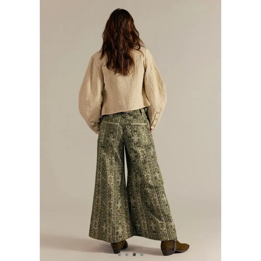 Free People Dahlia Wide-Leg Pants | Lemongrass Combo | Size 8